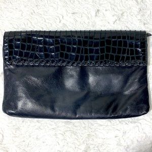 BAGS BY PINKY BLACK CLUTCH REPTILE FLAP SOFT LEATHER MADE IN USA